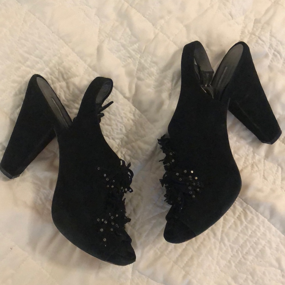 Suede Fringe Heels